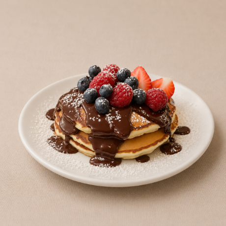 Nutella berry pancakes with powdered sugar